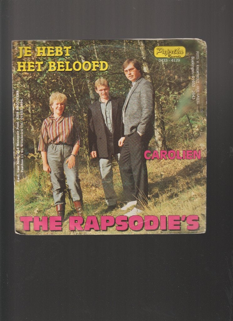 THE  RAPSODIE'S  --  JE  HEBT  HET  BELOOFD, 7 inch, Zo goed als nieuw, Nederlandstalig, Fotohoes
