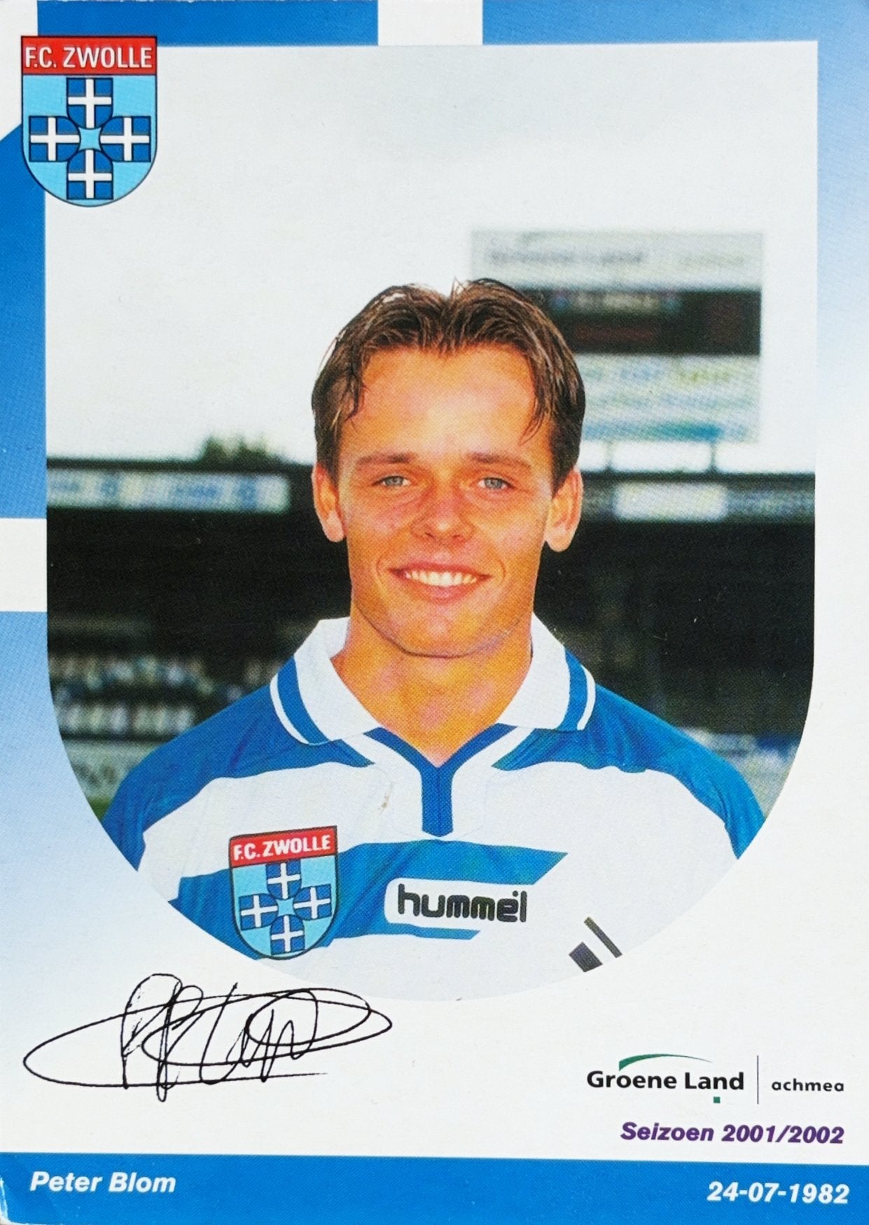 Spelerskaart Peter Blom - FC Zwolle - Seizoen 2001/2002, Verzamelen, Ophalen of Verzenden, Zo goed als nieuw, Ajax, Spelerskaart