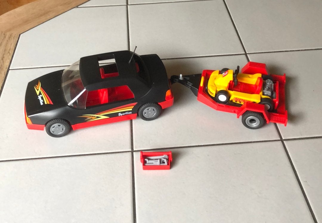 Playmobil set 4442 sportwagen met go-kart, Ophalen of Verzenden, Zo goed als nieuw, Complete set