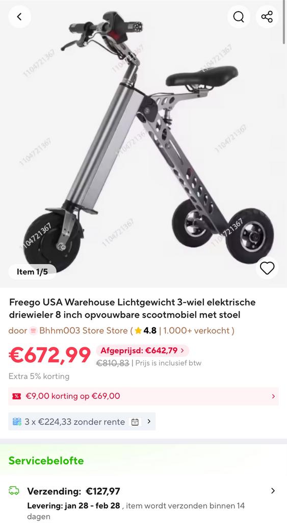 Opvouwbare step met stoel, Ophalen, Zo goed als nieuw, Elektrische step (E-scooter)