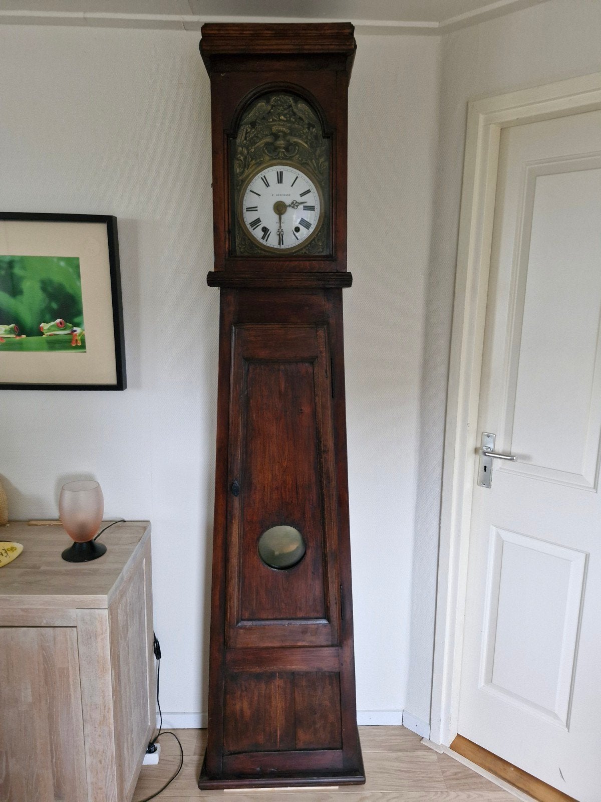 Antieke 18e Eeuwse Comtoise Klok in Houten Kast met Oud Glas, Antiek en Kunst, Antiek | Klokken, Ophalen