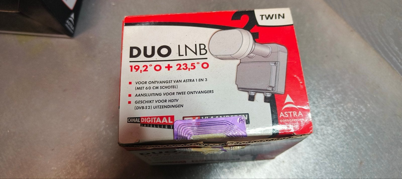 DUO LNB Twin voor Astra 1 en 3 (60cm schotel), Ophalen of Verzenden, Zo goed als nieuw, (Schotel)antenne, Overige merken