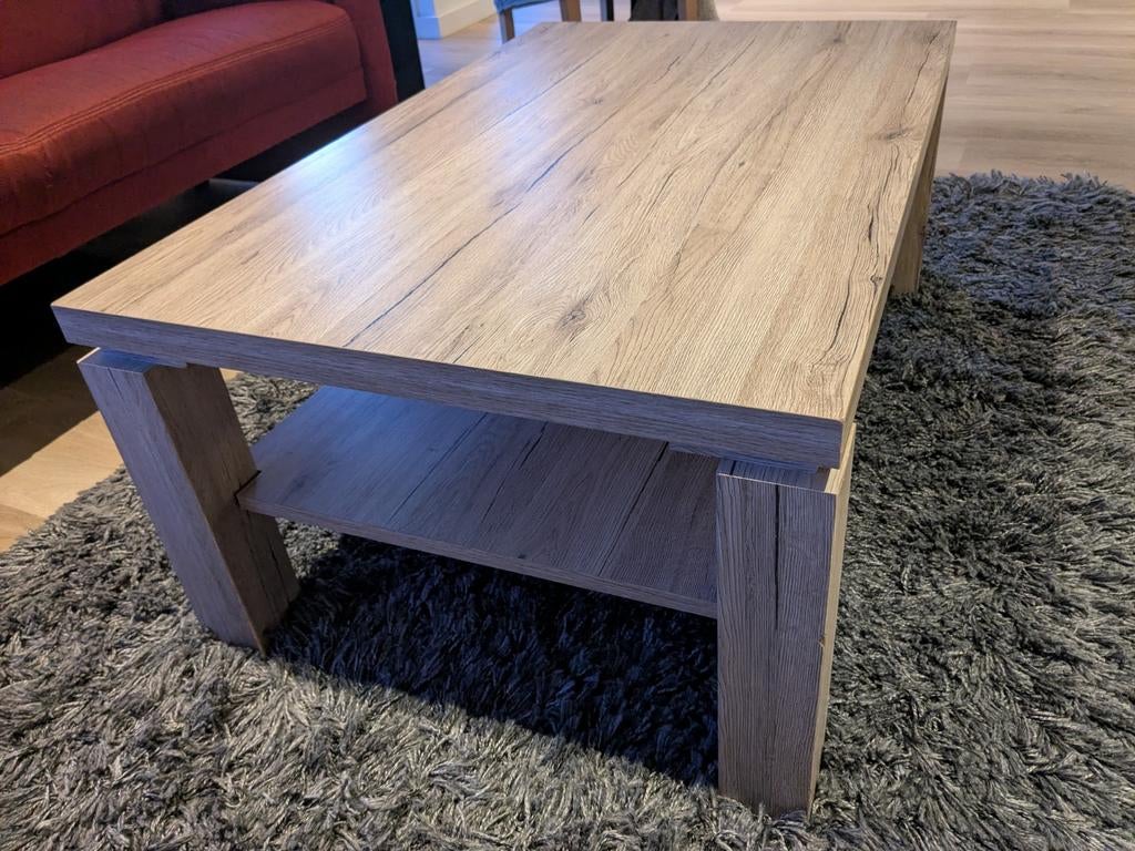 Mooie, lichte melamine salontafel met opbergplank, Ophalen, Overige materialen, Gebruikt, 100 tot 150 cm