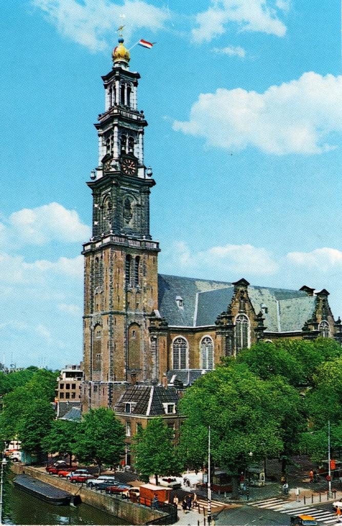 Amsterdam Westertoren met auto's, Verzenden, 1960 tot 1980, Ongelopen, Noord-Holland