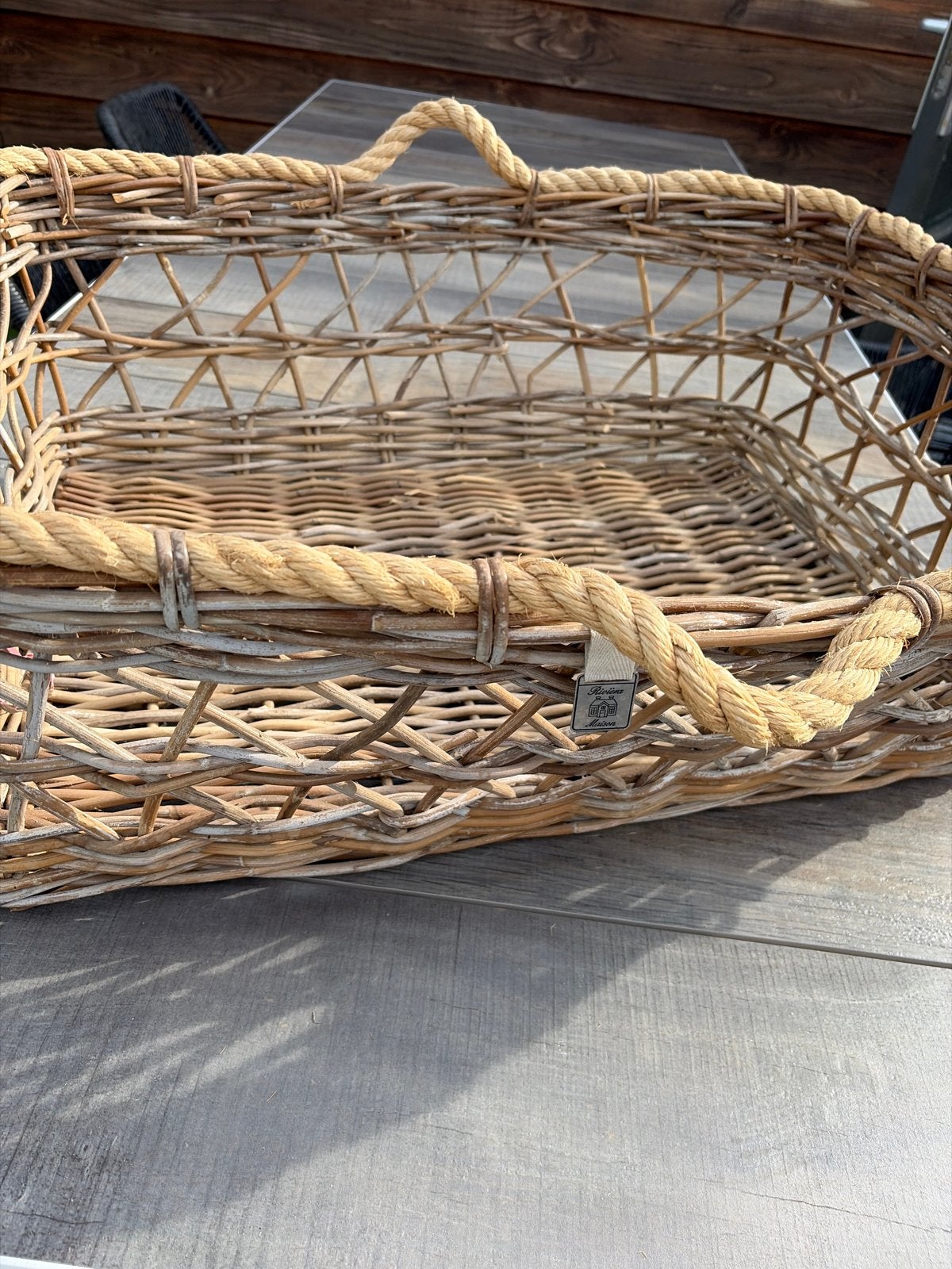 Rieten mand Rivièra Maison - 57x60x28 cm, Gebruikt, Gevlochten, Mand, Ophalen of Verzenden