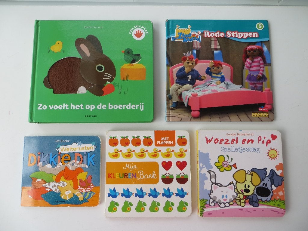 5 Kartonnen Boeken Flapboekjes, Dikkie Dik, Mijn Kleurenboek, Gelezen, Uitklapboek, Fictie algemeen, Jongen of Meisje