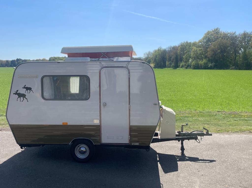 Eribette 1980 met hefdak oldtimer caravan, Caravans en Kamperen, Overige merken, Standaardzit, Tot en met 2, Openslaande ramen