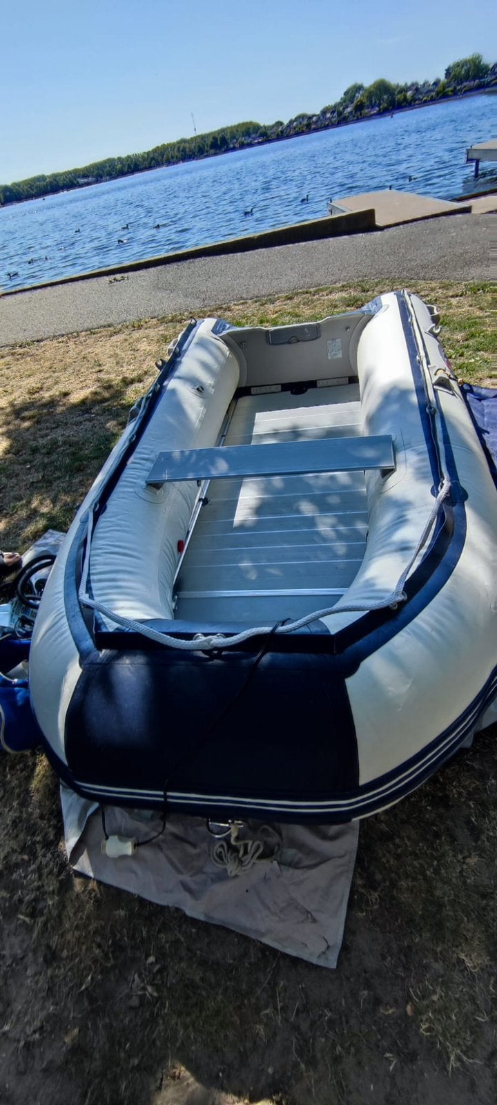 Allpa Rubberboot Set.+Mariner 5 PK, Bimini Top, Strandwielen, Ophalen, Zo goed als nieuw, Motorboot