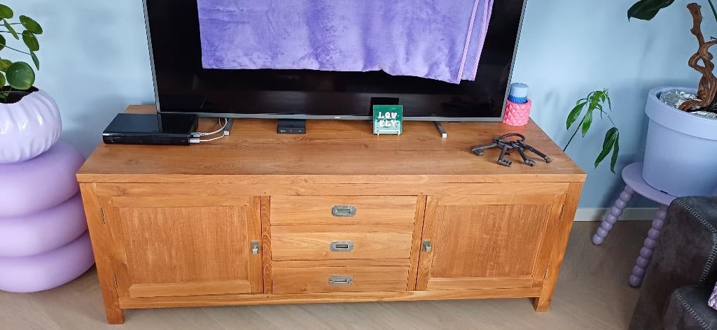 Teak TV kast, Ophalen, Gebruikt, 150 tot 200 cm, Teakhout