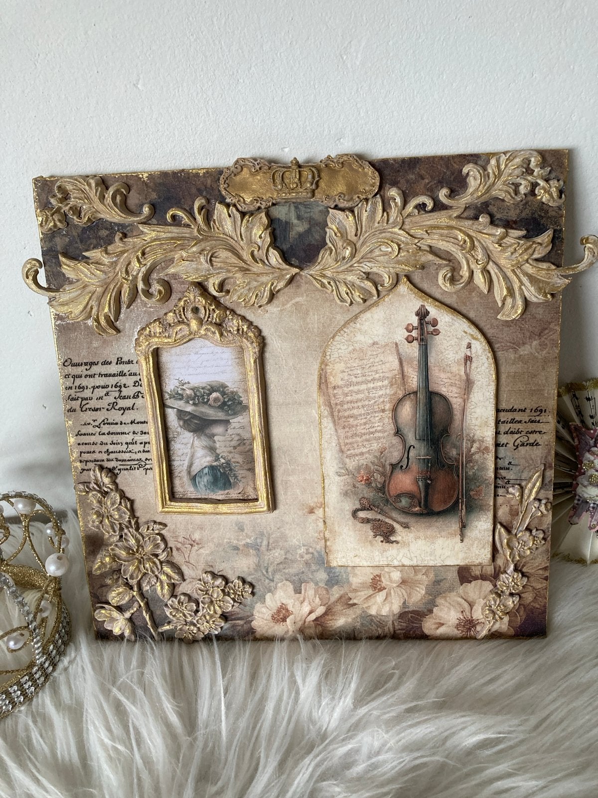 Shabby Chic Victoriaans Brocante Decoratie Vrouw & Viool, Antiek en Kunst, Curiosa en Brocante, Ophalen of Verzenden