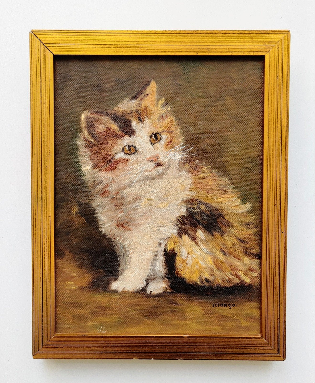 Schilderij Olieverf op doek Poes Kat Kitten gesigneerd, Ophalen of Verzenden