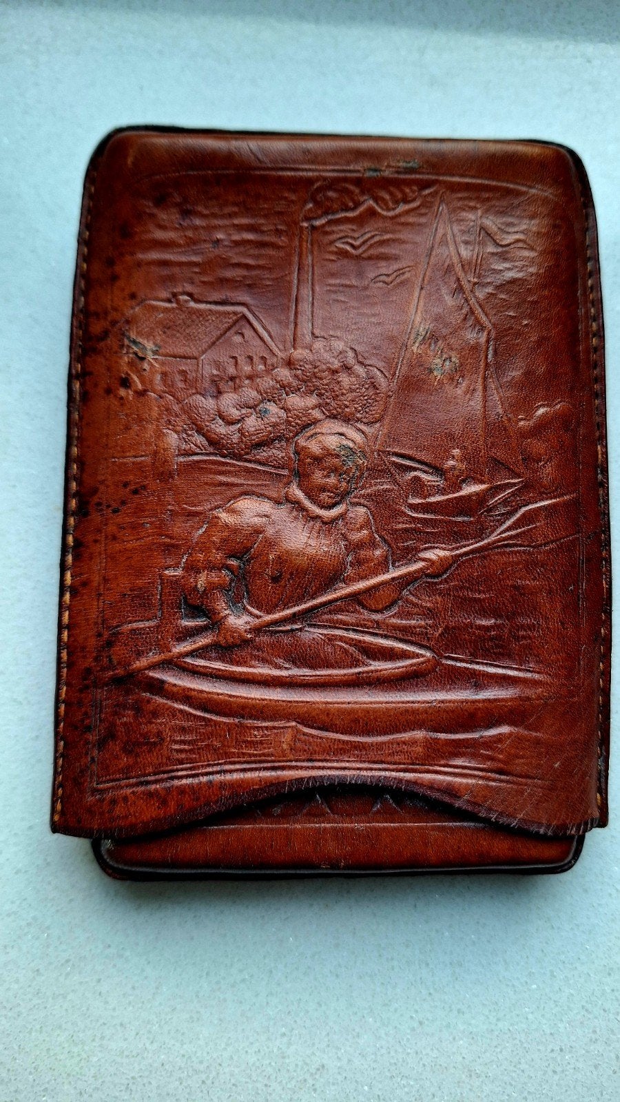 Leren Sigaretten Sigaren Etui  Kanoër  Zeilboot Frankrijk, Ophalen of Verzenden