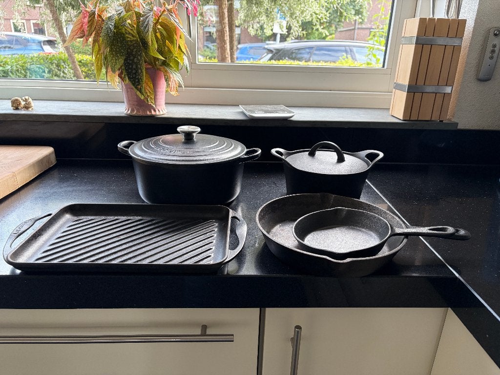 Gietijzeren pannenset Le Creuset, Hackman & Living, Ophalen, Koekenpan, Gebruikt, Gietijzer