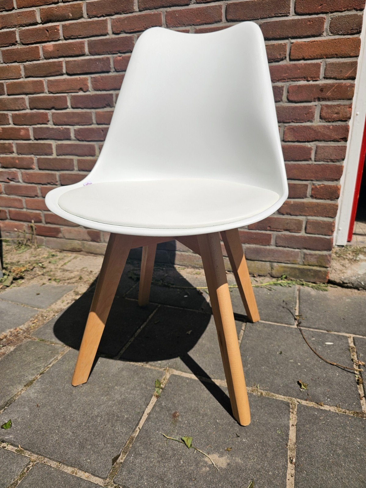 4x Nette eetkamerstoel wit/hout, Huis en Inrichting, Stoelen, Ophalen, Kunststof, Gebruikt, Wit