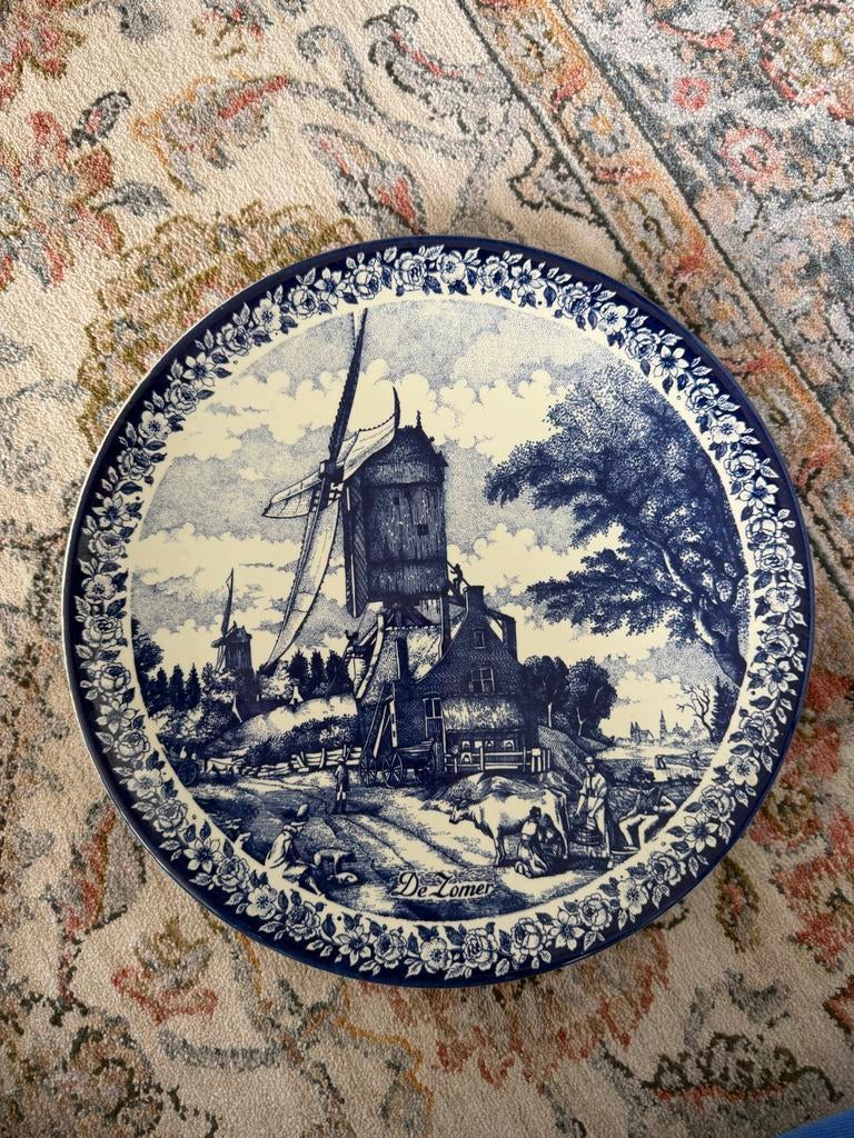 Delfts blauw wandbord met molen Zomer, Ophalen