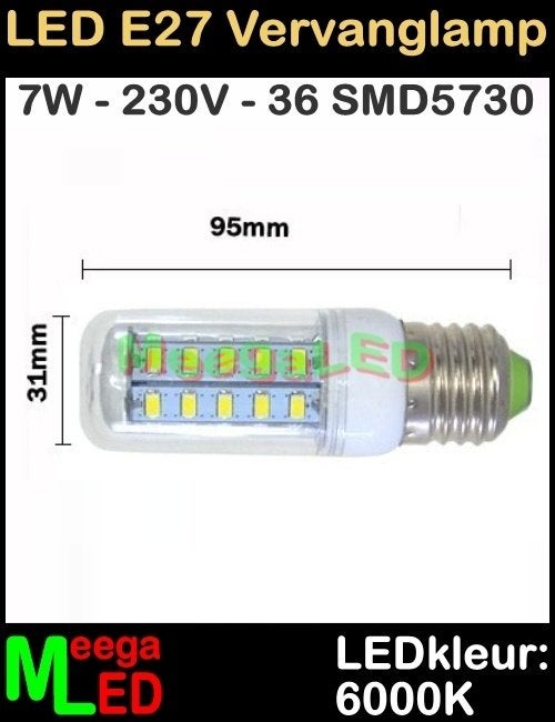 LED E27 lamp 7 Watt Mais / Corn lamp Wit 6000K - 11 stuks, Led-lamp, 60 watt of meer, Nieuw, Overige merken