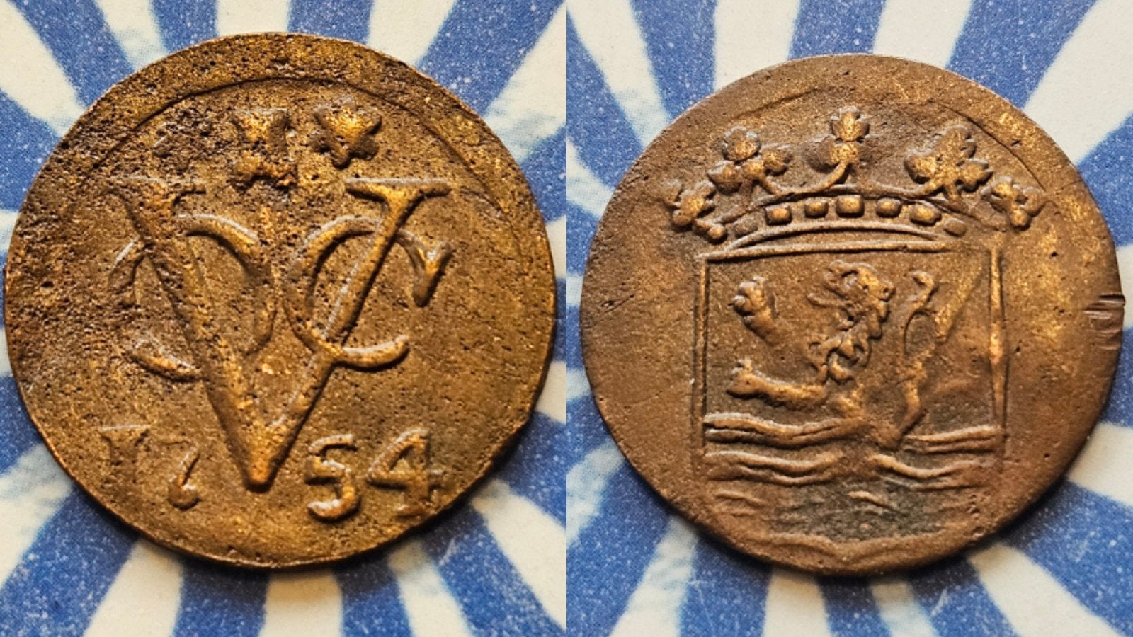 Mooie oude munt VOC duit Zeeland 1754, Ophalen of Verzenden, Vóór koninkrijk, Overige waardes, Losse munt