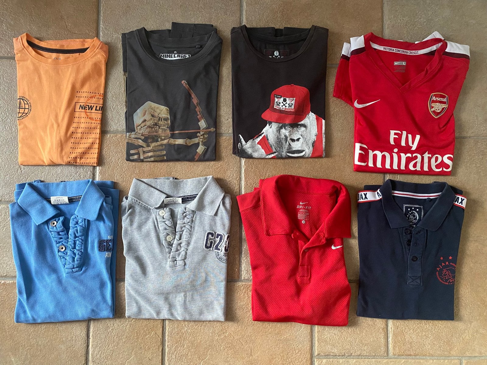 8 tshirts en polo’s maat 152-158 van oa Ajax, Minecraft, Kinderen en Baby's, Ophalen of Verzenden, Gebruikt, Jongen, Shirt of Longsleeve
