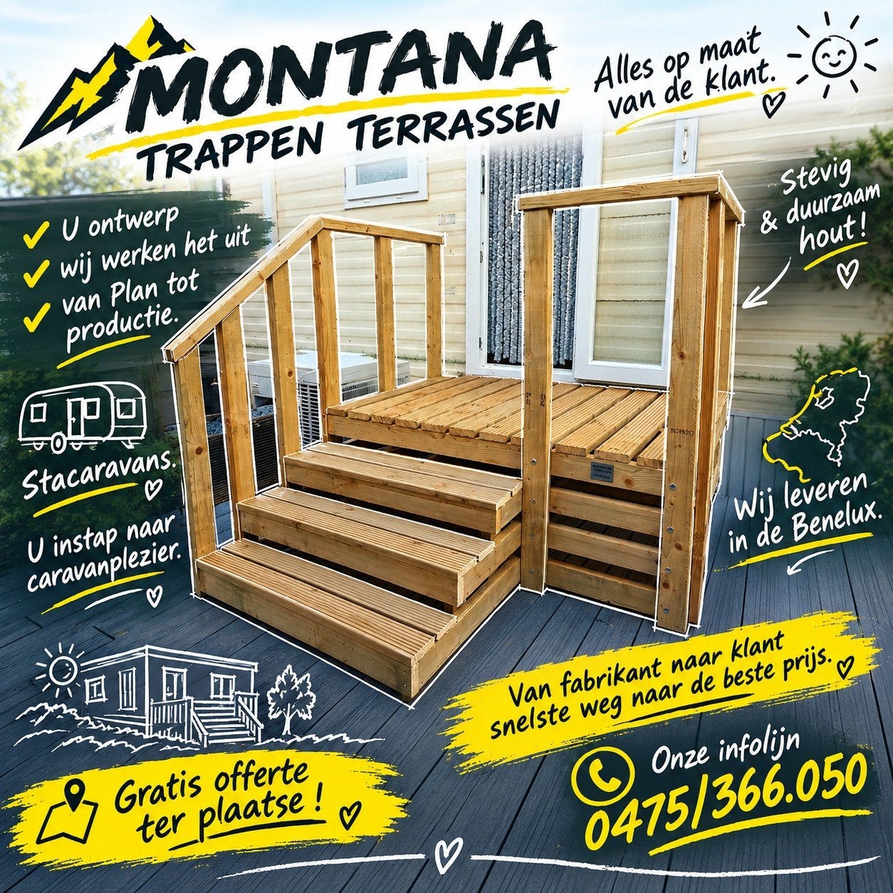 Houten instaptrappen voor caravans en chalets, Ophalen of Verzenden, Nieuw