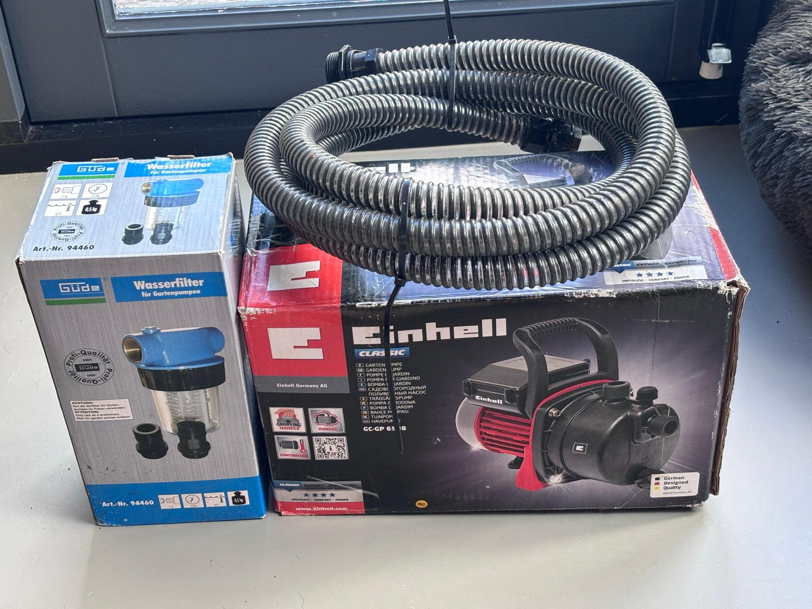 Nieuwe Einhell Tuinpomp GC-GP 6538 & Güde Waterfilter, slang, Tuin en Terras, Ophalen of Verzenden, Nieuw, Elektrisch, Besproeiingspomp