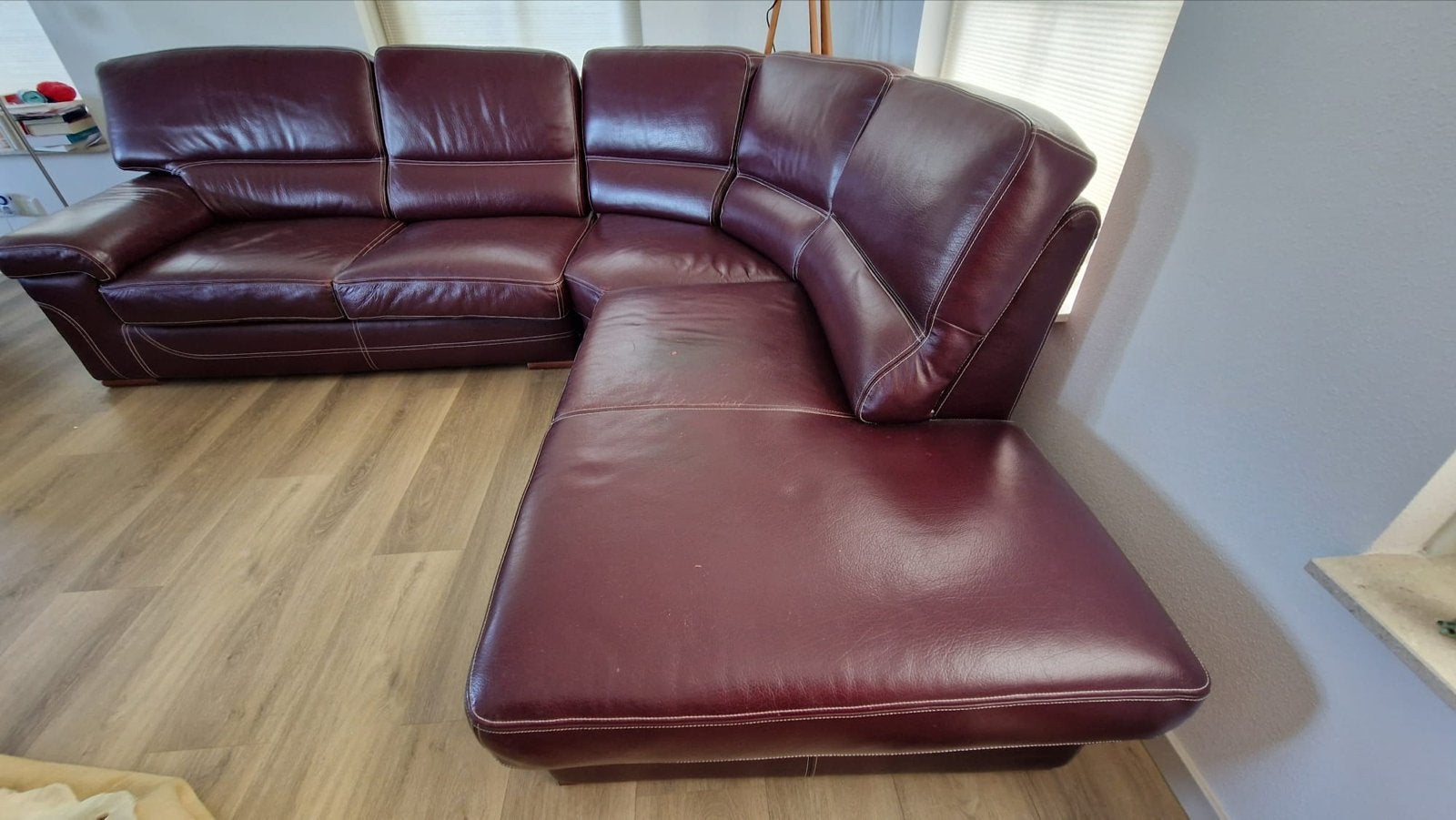 Leren hoekbank, bordeauxrood, zeer comfortabel, Huis en Inrichting, Ophalen, Hoekbank, 300 cm of meer, Leer