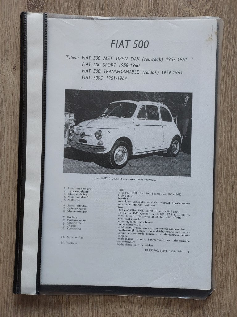50 BLZ COPIE FIAT 500 1957 - 1964 in map. ZEER VEEL GEGEVENS, Auto diversen, Ophalen of Verzenden