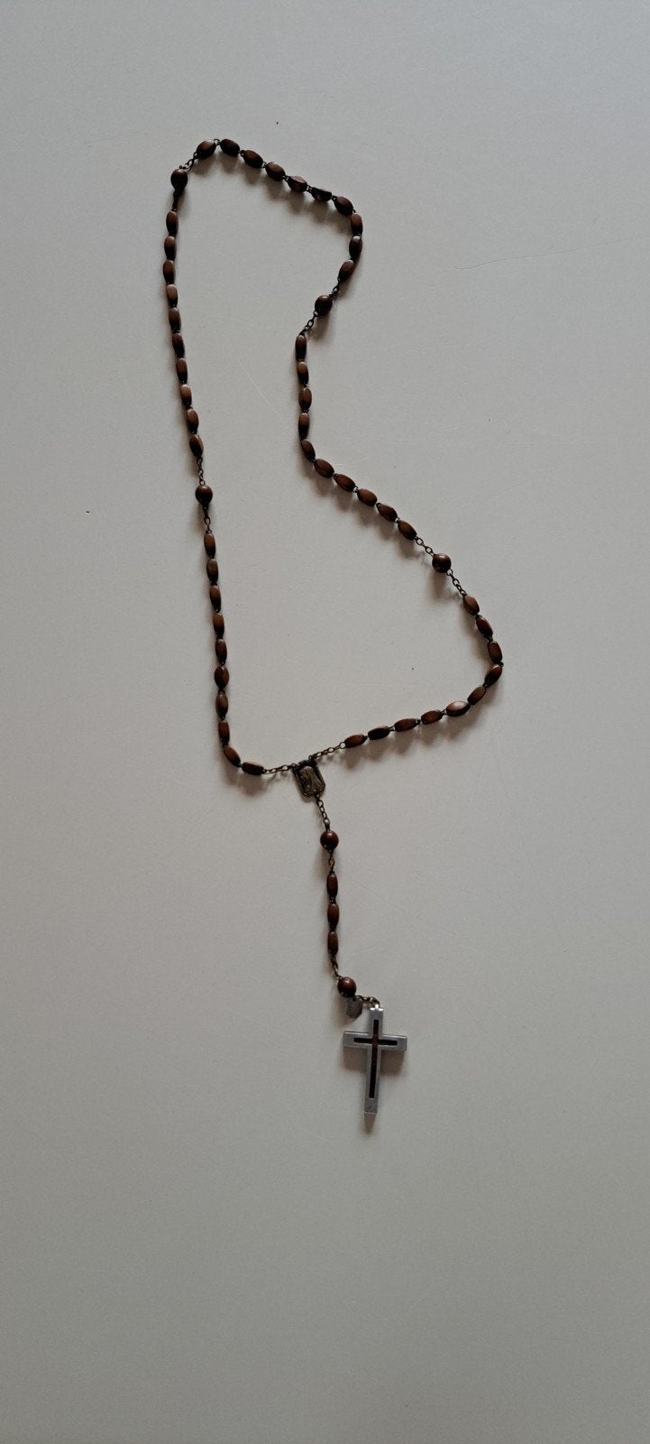 Antieke Rozenkrans met Houten Kralen en Lourdes Kruis, Ophalen of Verzenden