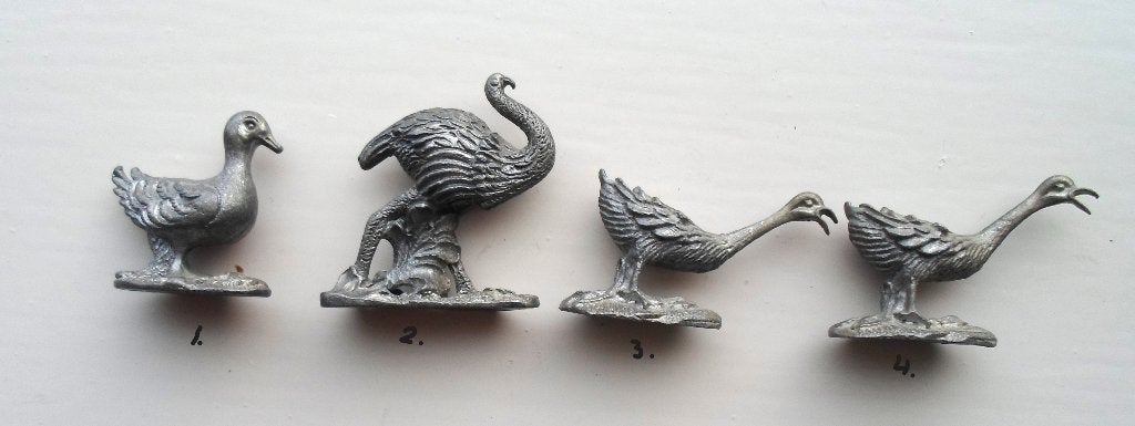 Tinnen beeldjes. Eend Struisvogel, Ganzen. 4 euro per stuk., Ophalen of Verzenden, Zo goed als nieuw, Dier