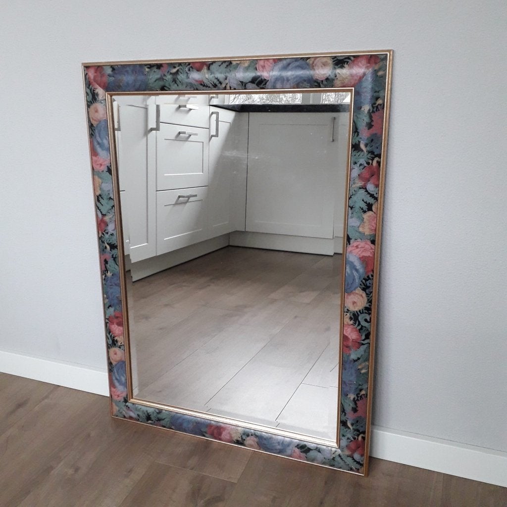 Spiegel met bloemenrand, Huis en Inrichting, Ophalen, Zo goed als nieuw, Minder dan 100 cm, Rechthoekig