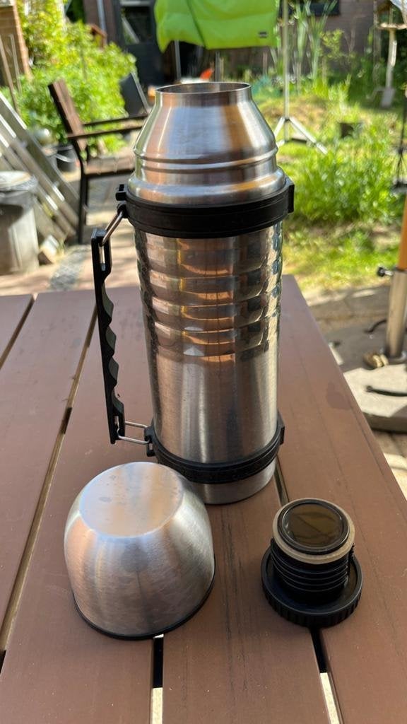 Vintage RVS Thermosfles met Handvat, Overige typen, Ophalen, Gebruikt, Metaal