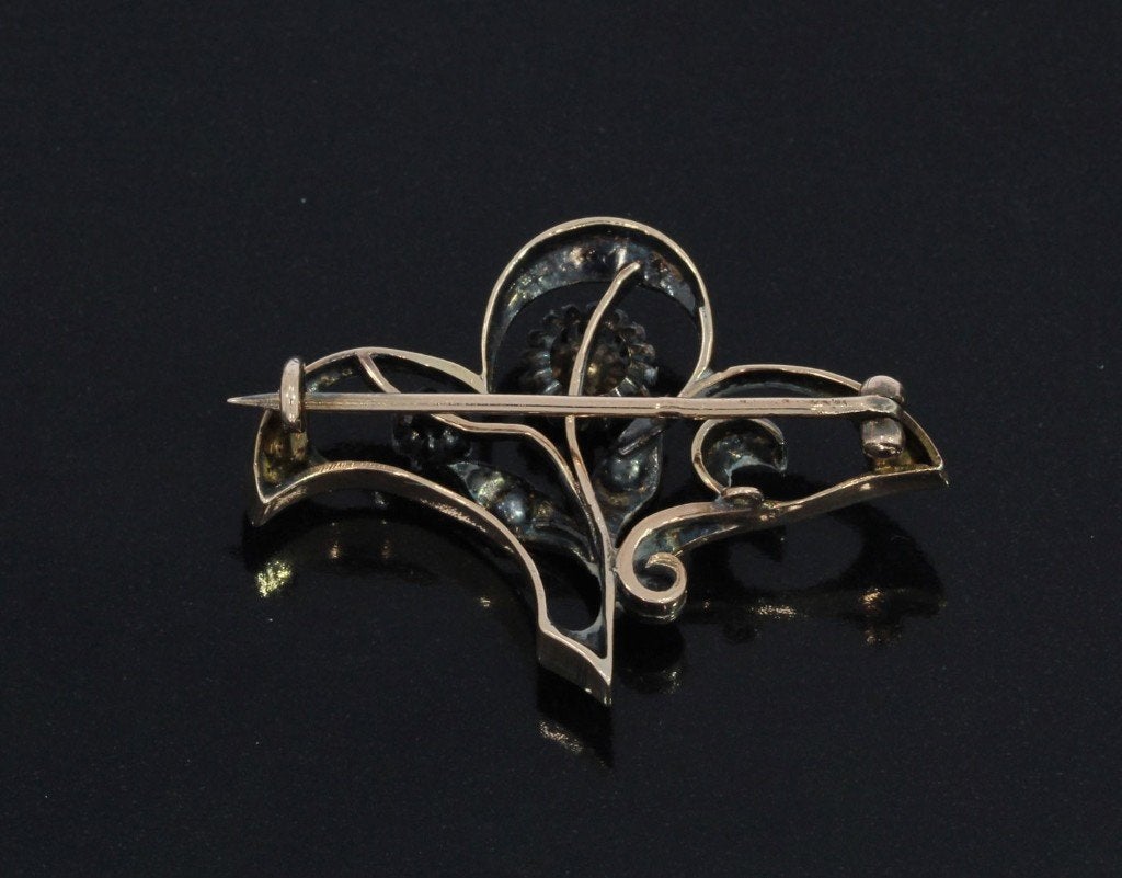 Diamanten zeer fraaie 14k broche goud antiek art nouveau, Ophalen of Verzenden, Goud, Broche, Met edelsteen