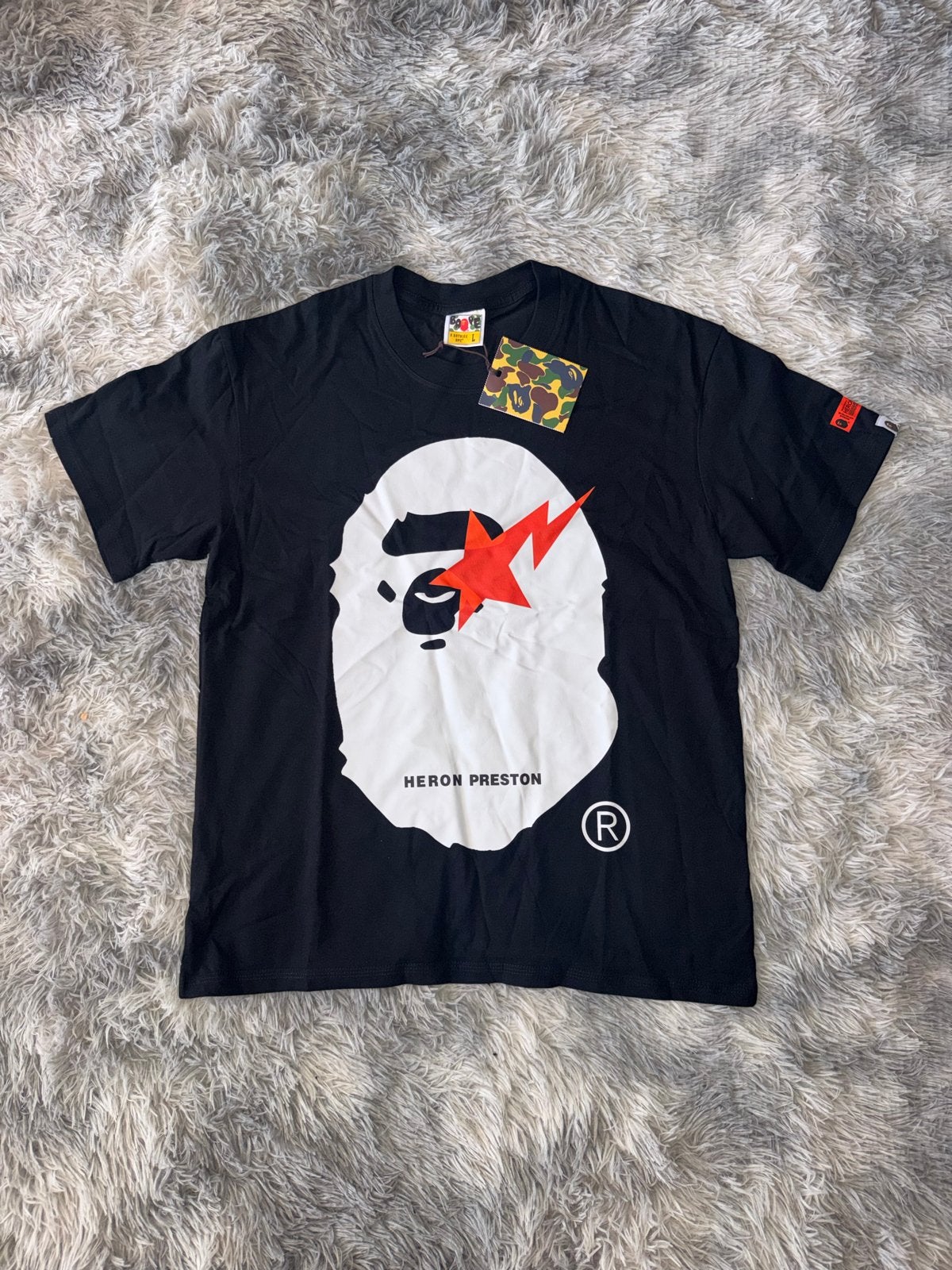 Bape x Heron Preston Zwart T-shirt met Logo, Kleding | Heren, Ophalen of Verzenden, Nieuw, Maat 52/54 (L), Zwart