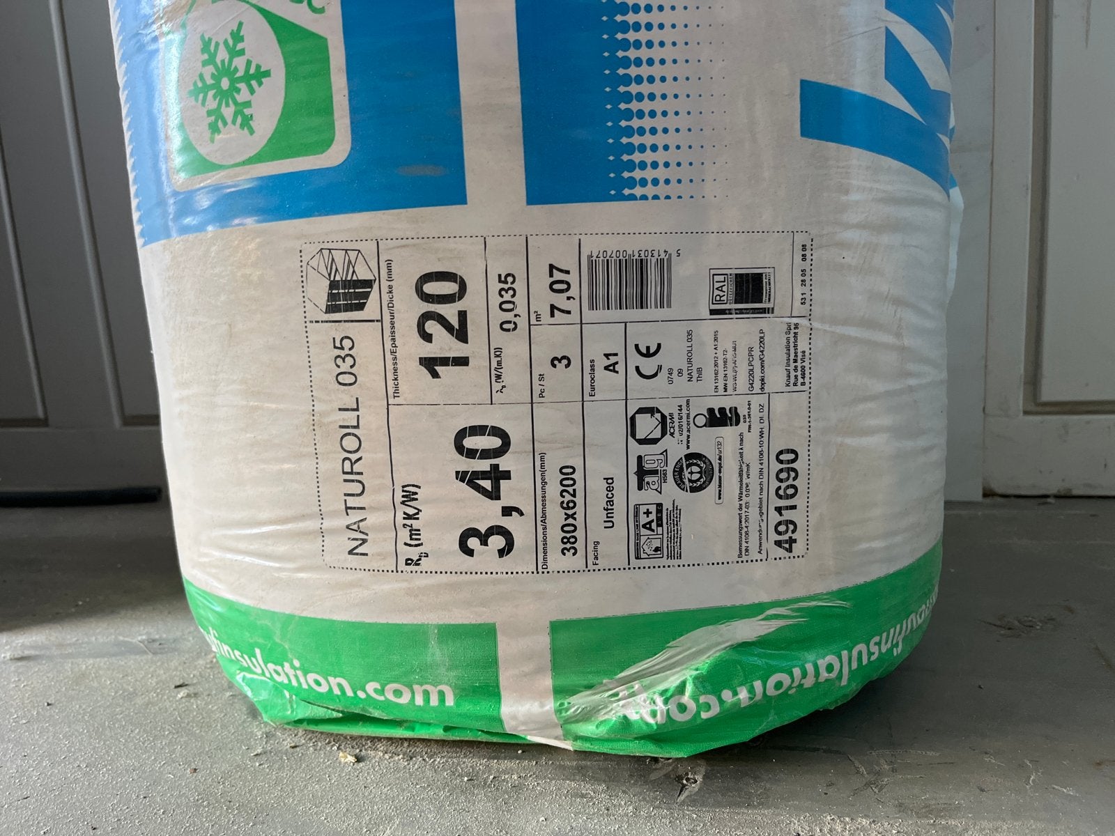 22 rollen isolatie 120mm - Knauf Naturoll 035, Ophalen, 12 cm of meer, Nieuw, 15 m² of meer
