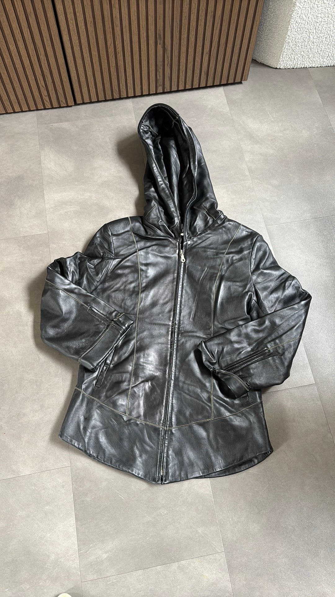 Cool & Calm leren jas met capuchon – maat S, ., Ophalen of Verzenden, Zo goed als nieuw, .