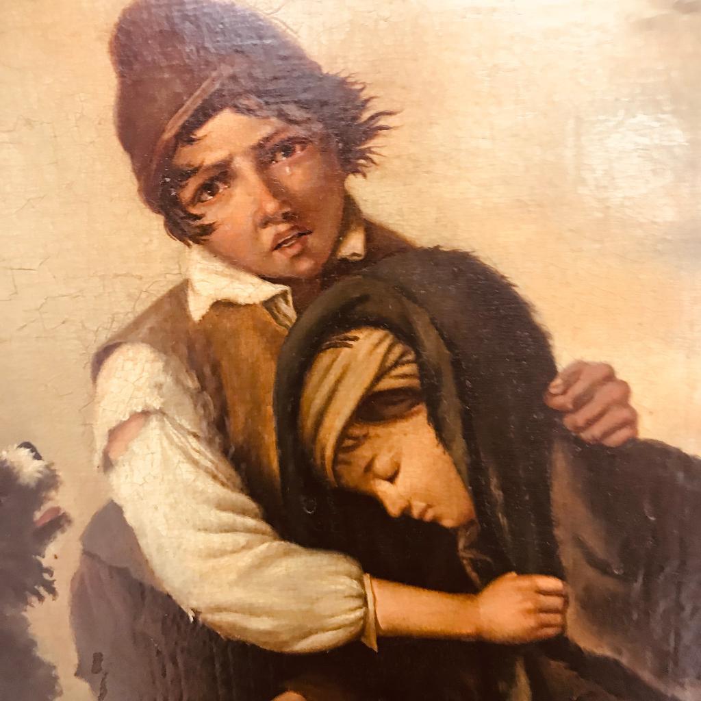 olieverf linnen op paneel romantische school 19 eeuw duits, Ophalen of Verzenden