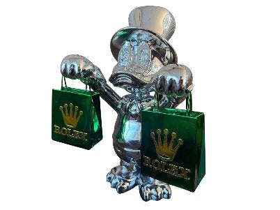 Oom Dagobert met Rolex tassen - Modern Beeld Lior Lior24, Antiek en Kunst, Kunst | Beelden en Houtsnijwerken, Zilver, Overige onderwerpen