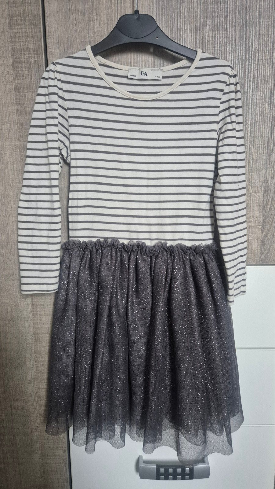 C&A Jurk gestreept met glitterrokje - Maat 110 (5 jaar), Kinderen en Baby's, Kinderkleding | Maat 110, Gebruikt, C&A, Meisje, Ophalen of Verzenden