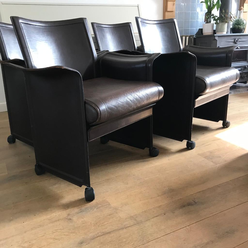 4 Matteo Grassi MatteoGrassi Korium stoel fauteuil bruin, Gebruikt, Bruin, Leer, Ophalen of Verzenden