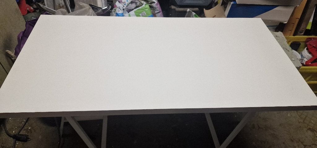 Ikea bureaublad met 2 schragen, wit, Ophalen, 120 cm, Spaanplaat of MDF, Zo goed als nieuw