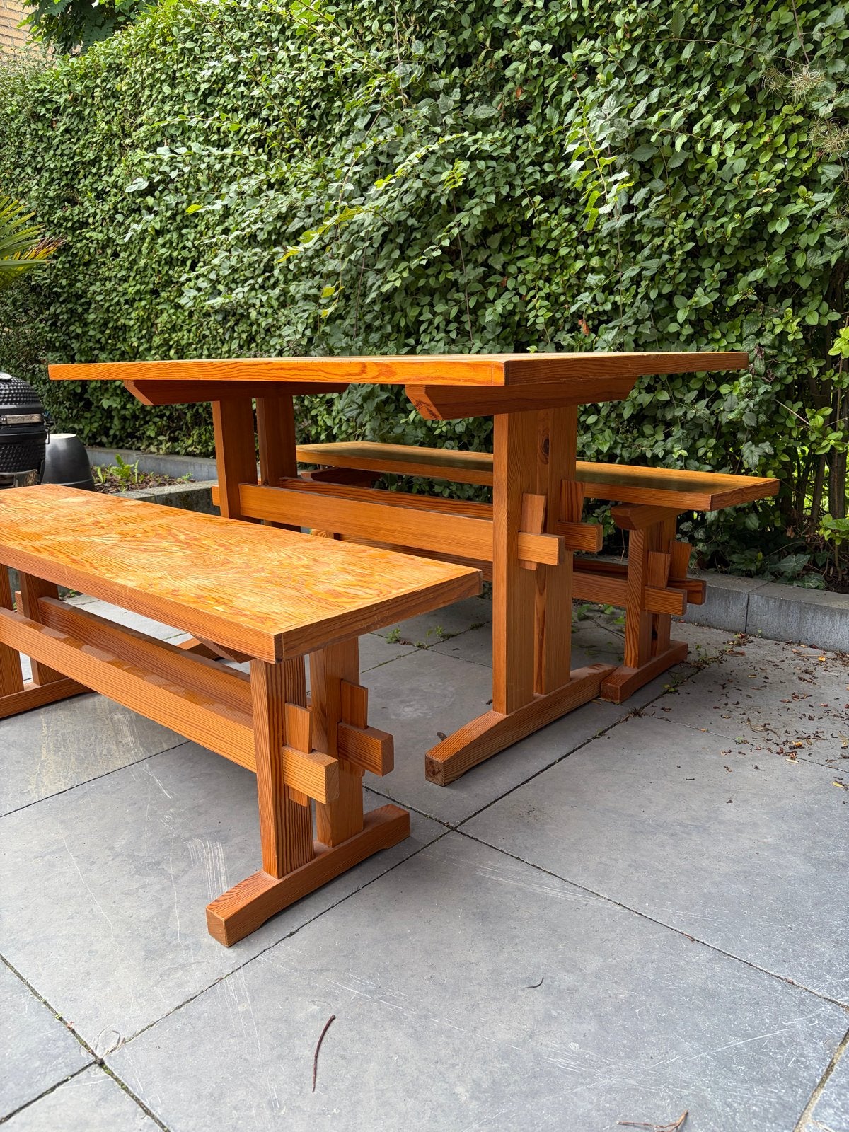 Vintage Wabi Sabi grenen eethoek Charlotte Perriand stijl, Ophalen, Gebruikt, 100 tot 150 cm, Vier personen