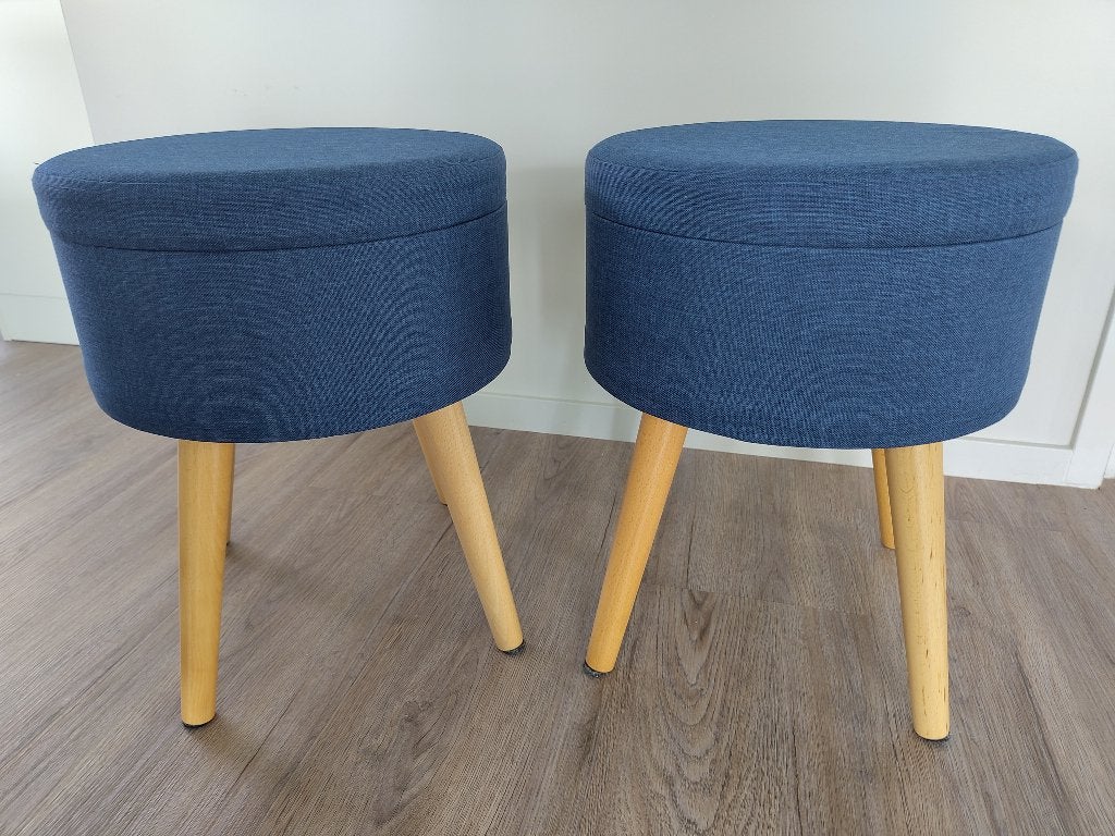2 blauwe bijzettafeltjes met opbergruimte, 45 tot 60 cm, Overige materialen, Minder dan 55 cm, Rond