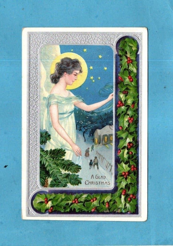Mooie oude kerstkaart/reliéf W101 met mooie kerstengel  1909, Verzamelen, Verzenden, Voor 1920, Ongelopen, Feest(dag)
