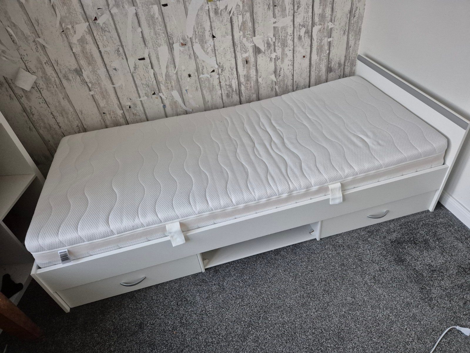 Eenpersoonsbed met verstelbare Auping spiraalbodem, Ophalen, 90 cm, Eenpersoons, Wit