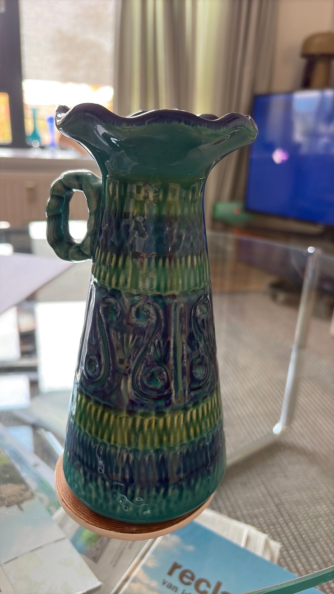 Blauwgroen vaasje jaren 60 Bay west-Germany, Ophalen
