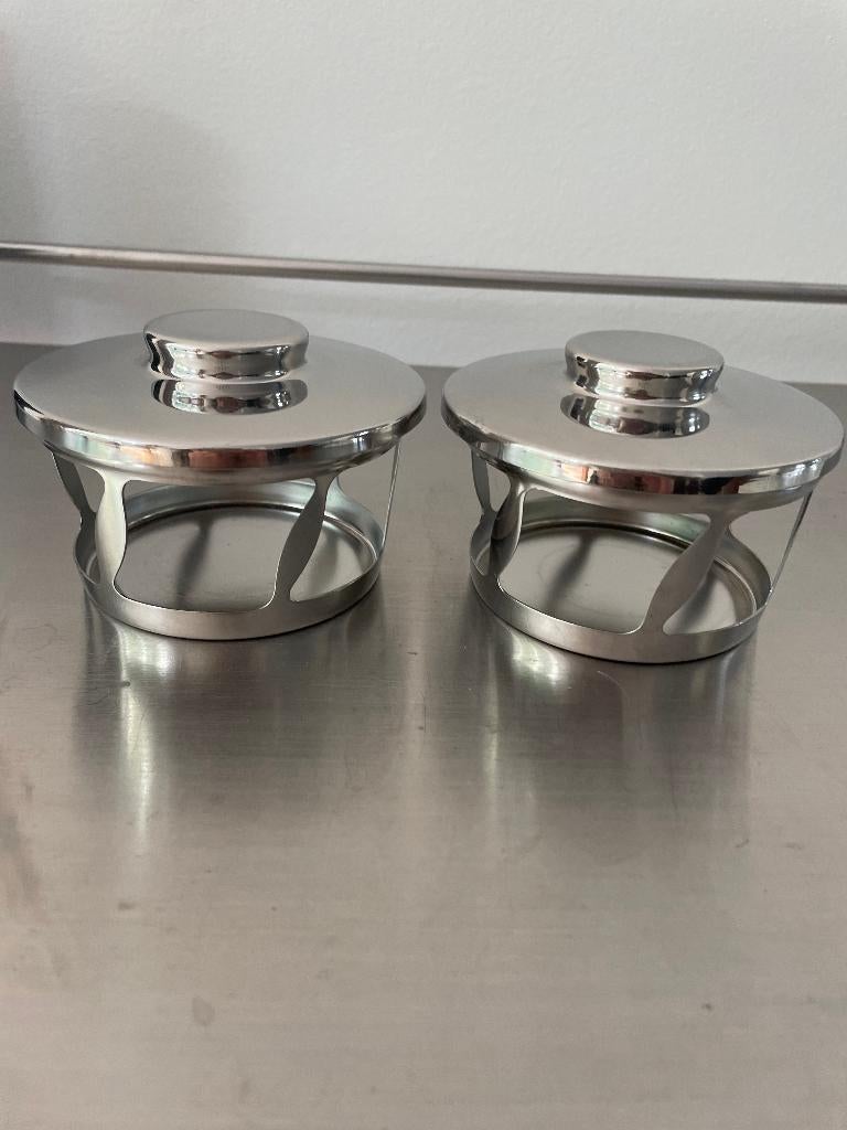 Alfra Alessi 2 x special ed Unilever deksel houder rvs 60s, Verzenden, Zilver, Alessi, Overige materialen