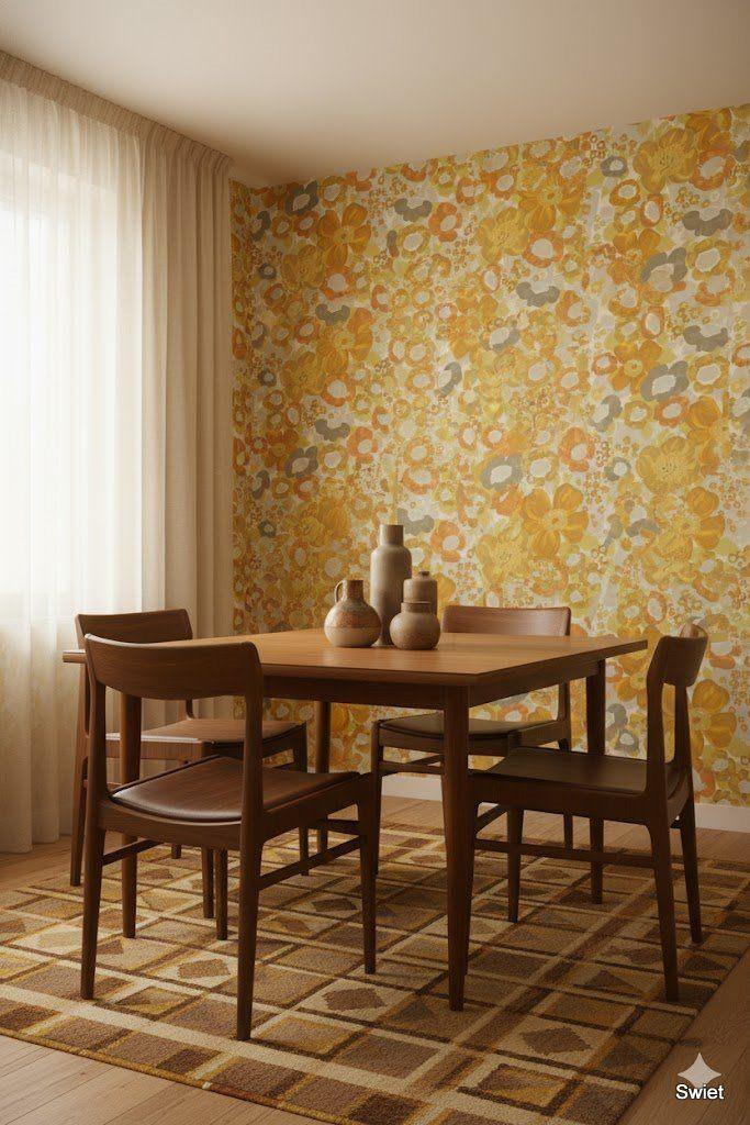 6725 goudgele aquarel bloemen vintage behang swiet, Huis en Inrichting, Stoffering | Behang, Verzenden, Minder dan 10 m², Oranje