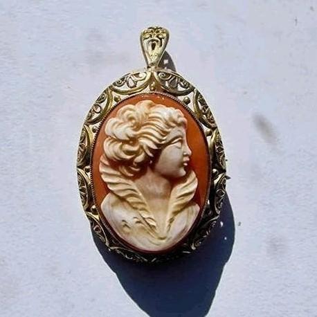 Vintage fraaie zilveren Camee hanger en broche, Overige materialen, 4 tot 7 cm, Gebruikt, Bruin