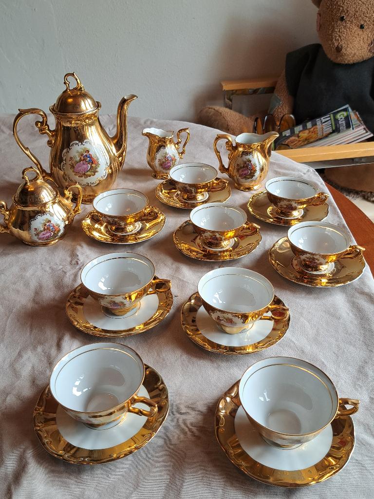Koffieservies Bareuther Waldsassen Bavaria porcelein verguld, Antiek en Kunst, Ophalen of Verzenden