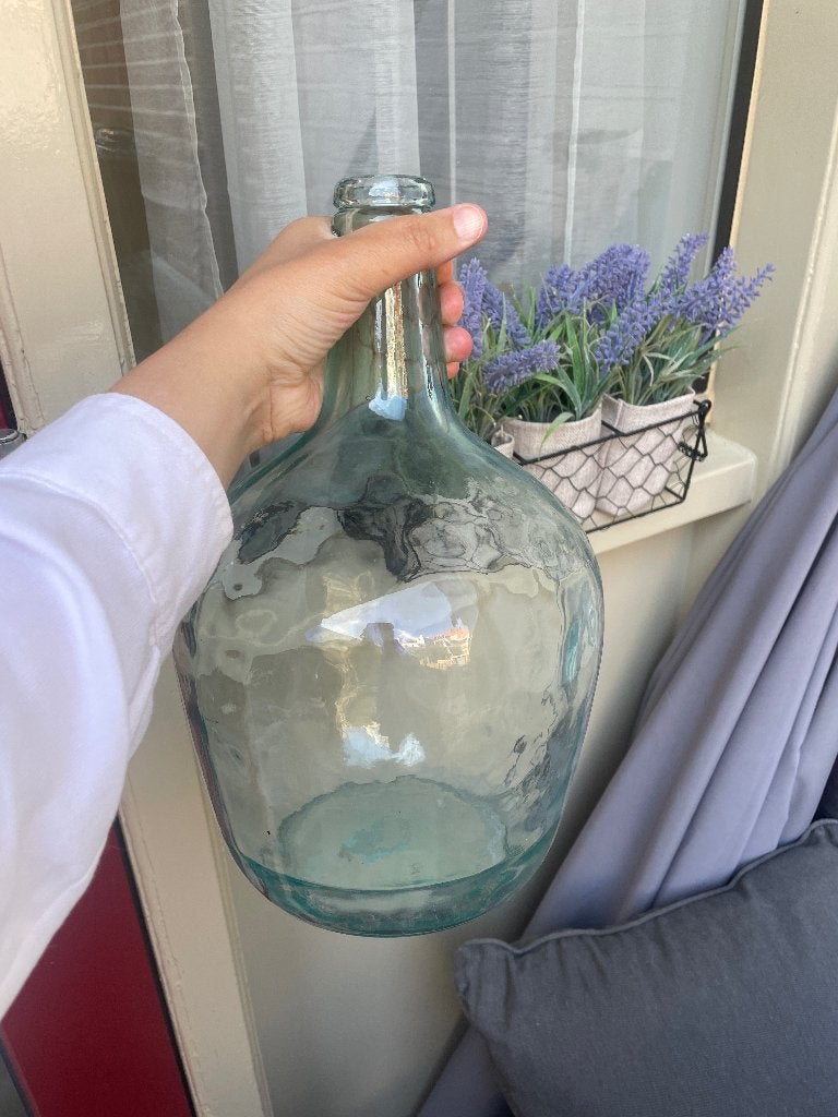 Vaas fles, Huis en Inrichting, Woonaccessoires | Vazen, Gebruikt, Blauw, Ophalen of Verzenden, Glas