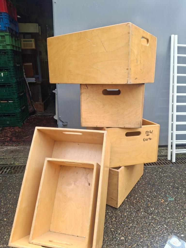 Set van 7 houten opbergboxen: 5 groot, 2 klein, Gebruikt, 40 tot 60 cm, Bak of Kist, Ophalen of Verzenden